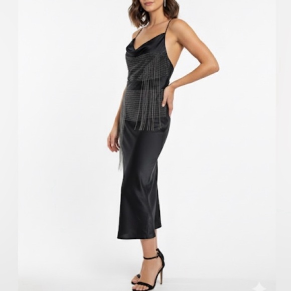 NWT Stella McCartney Black Satin Dress with Crystal embellishments - Picture 1 of 5